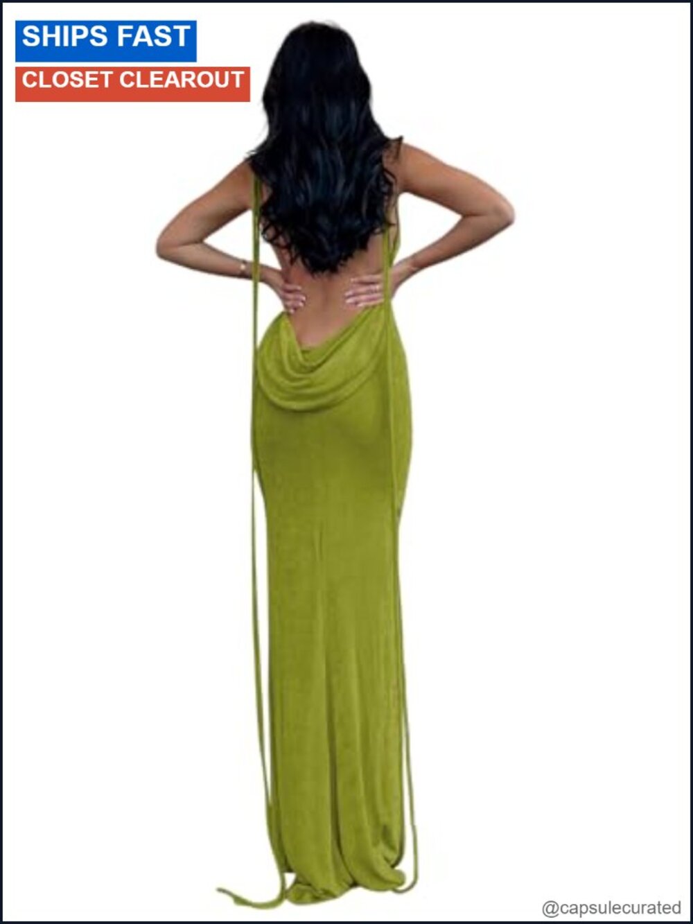 Women's Backless Cowl Neck Bodycon Mermaid Maxi Dress Spaghetti Strap Formal